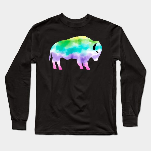 Misty Rainbow Tie Dyed Buffalo Bison Long Sleeve T-Shirt by Brobocop